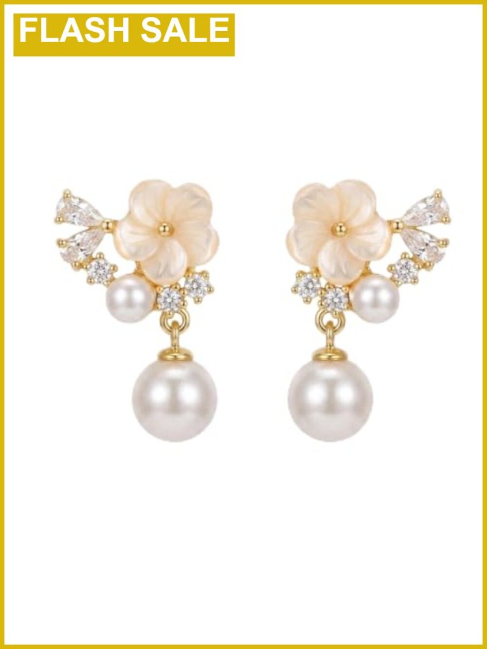 Silver Plated Pearl Flower Drop Dangle Earrings CZ Diamond Sensitive Ears